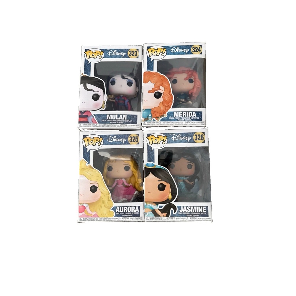 Funko Pop Disney Princesses Mulan 323, Merida 324, Aurora 325, Jasmine 326